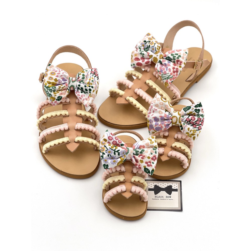 1347B Anna Παιδικά δερμάτινα ή ανατομικά σανδάλια. Με αποσπώμενο φιόγκο. (Ερμής)