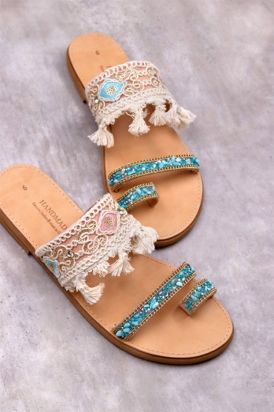 2032 Hallie Γυναικεία δερμάτινα σανδάλια. 