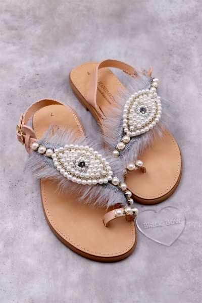 3150-1 Grey Eye Γυναικεία δερμάτινα σανδάλια.