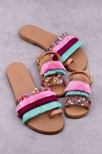 0613-2 Ariel Γυναικεία δερμάτινα σανδάλια. (παντοφ)