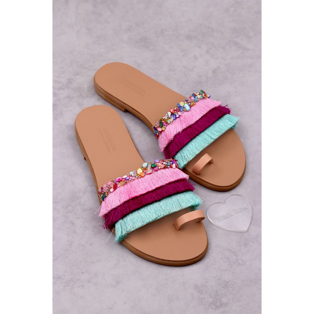 0613-2 Ariel Γυναικεία δερμάτινα σανδάλια. (παντοφ)