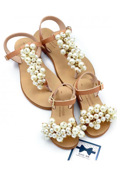 0646-3 Perla Γυναικεία δερμάτινα σανδάλια. (Ταφ)