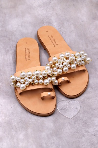 0646-5 Perla Γυναικεία δερμάτινα σανδάλια. (Παντοφ)